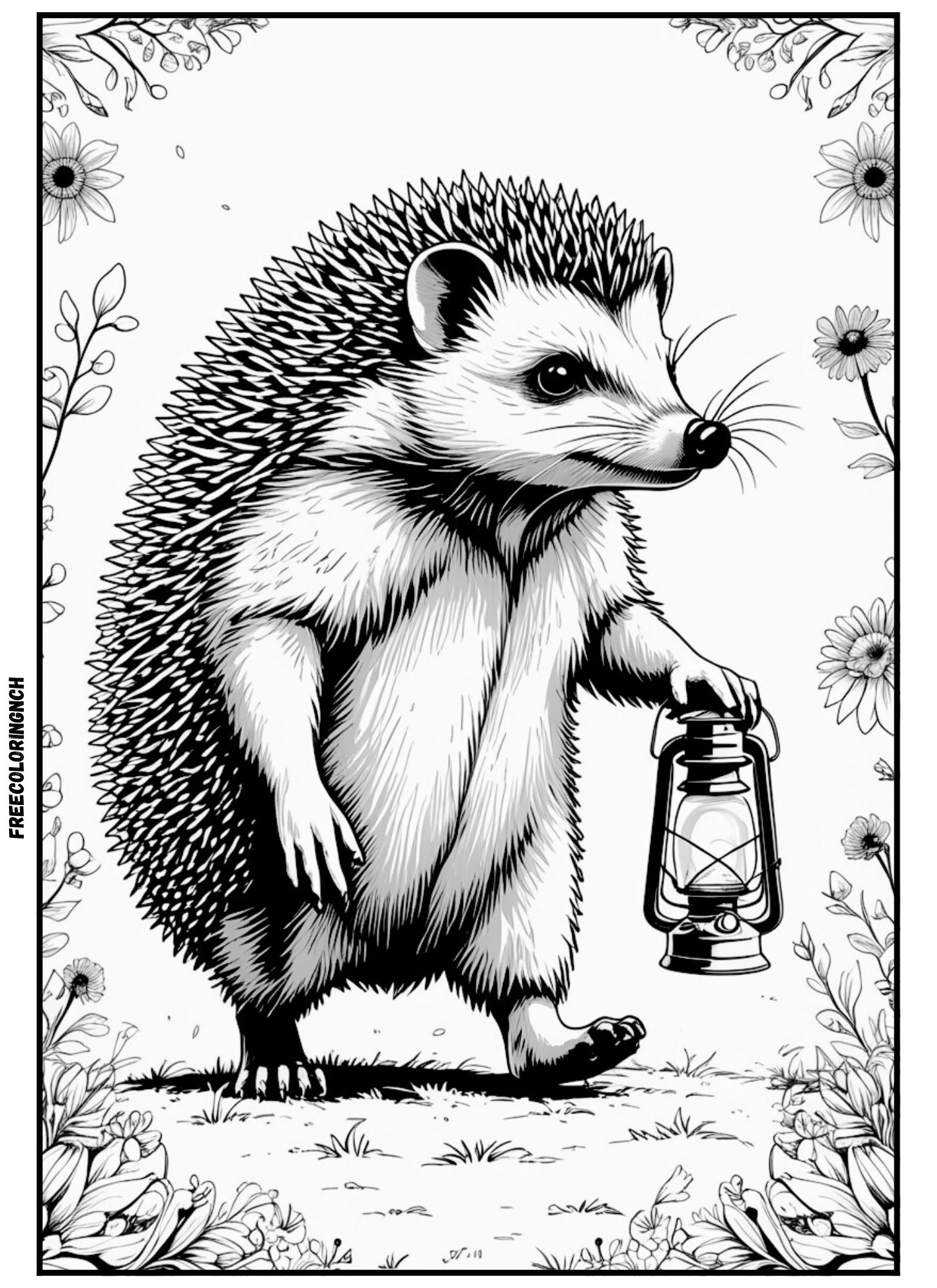 home Boho hedgehog lantern isolation coloring page for kids and adults printable