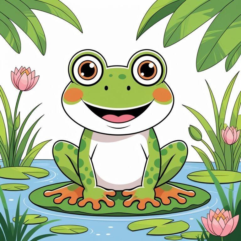 Cute Coloring Sheets – Happy Frog printable coloring page for kids