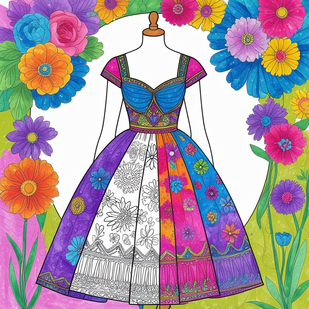 home Beautiful Dresses Coloring Page colored perfectly for kids’ creativity – fun and engaging printable sheet