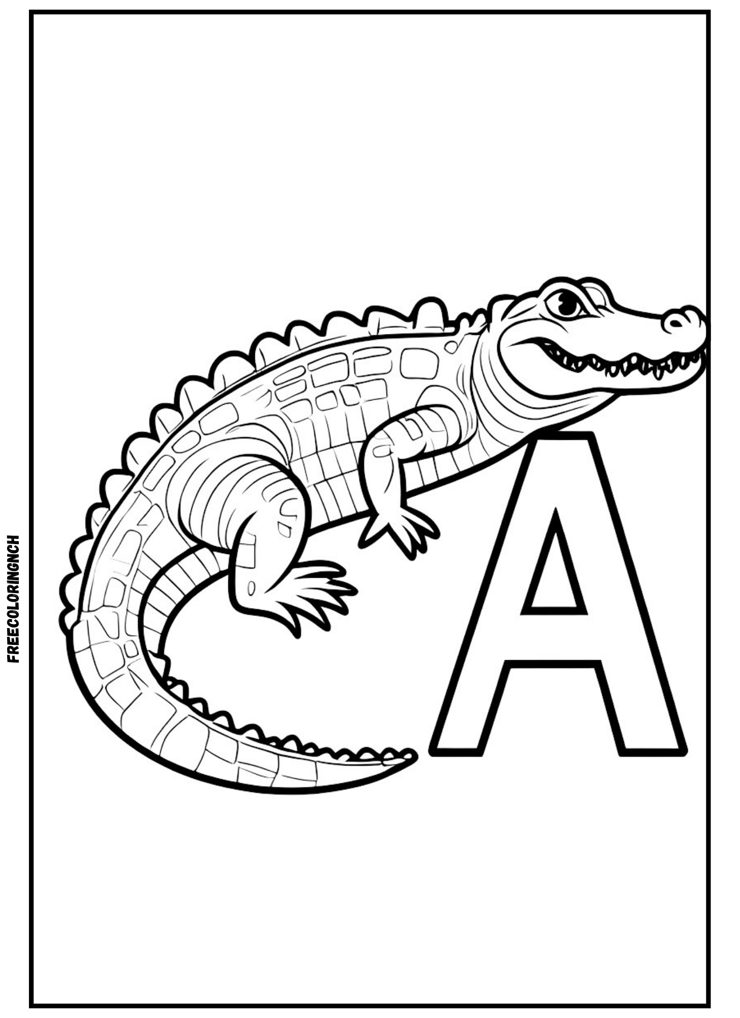 home Free printable coloring page – Alligator with the letter A