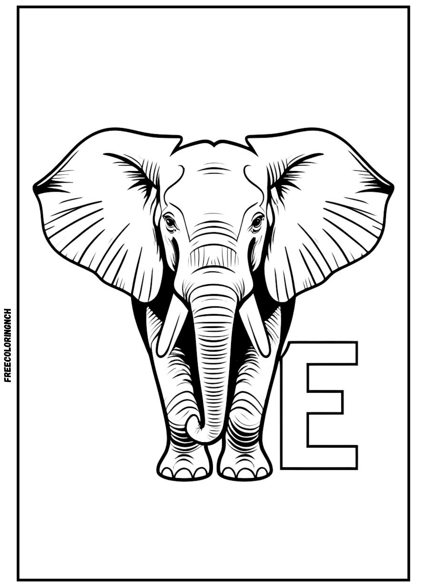 home Free printable coloring page – Elephant with the letter E