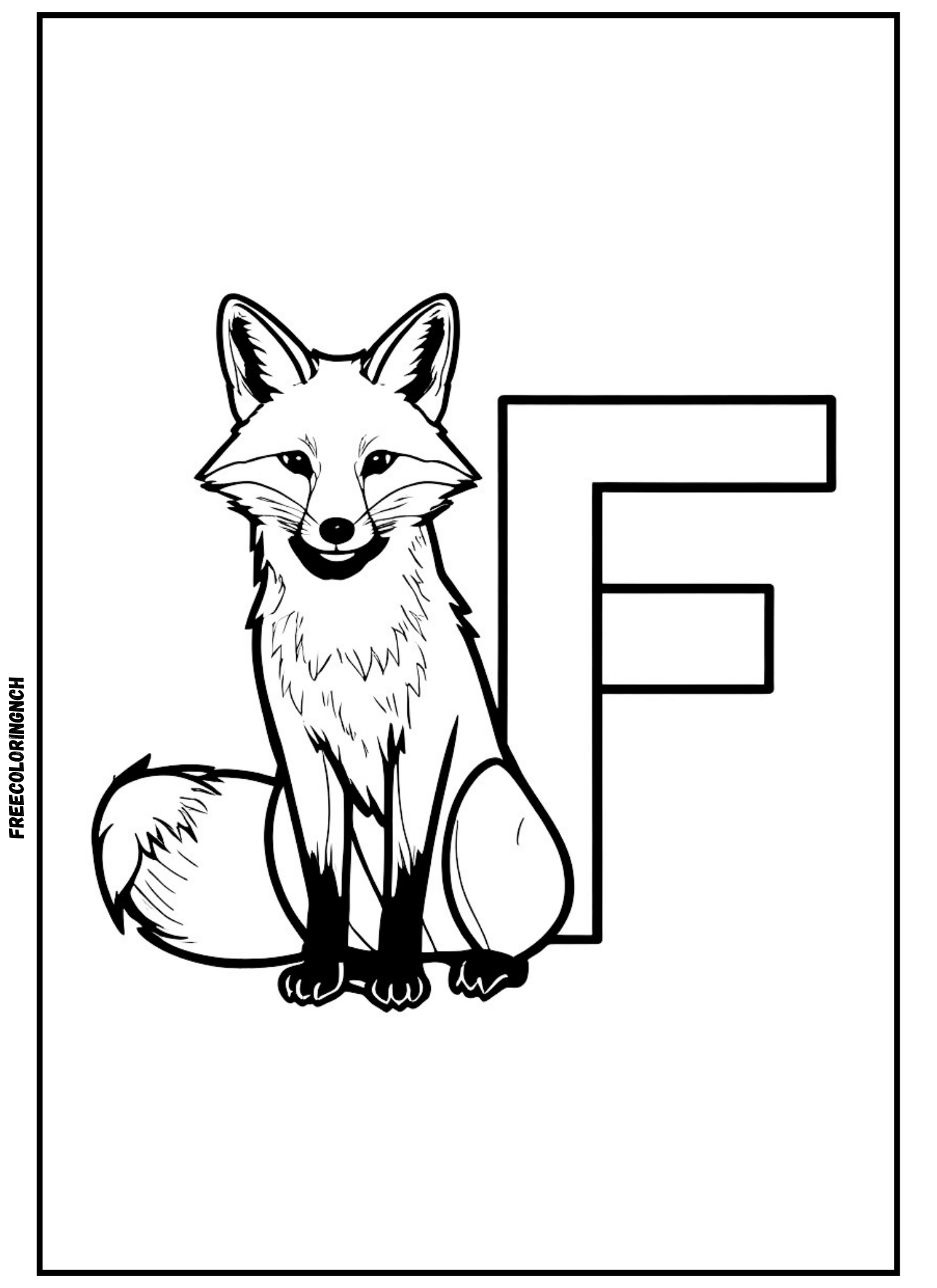 home Free printable coloring page – Fox with the letter F