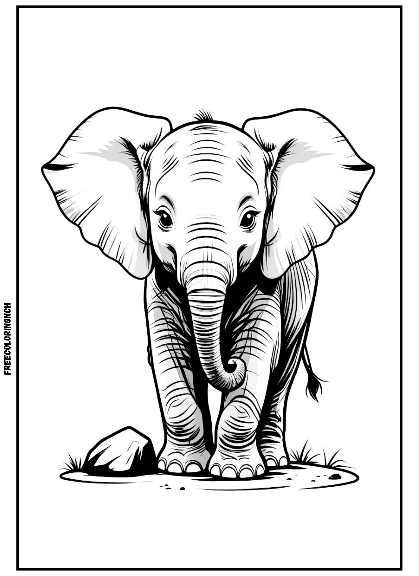 home Free printable realistic zoo coloring pages baby elephant with rock