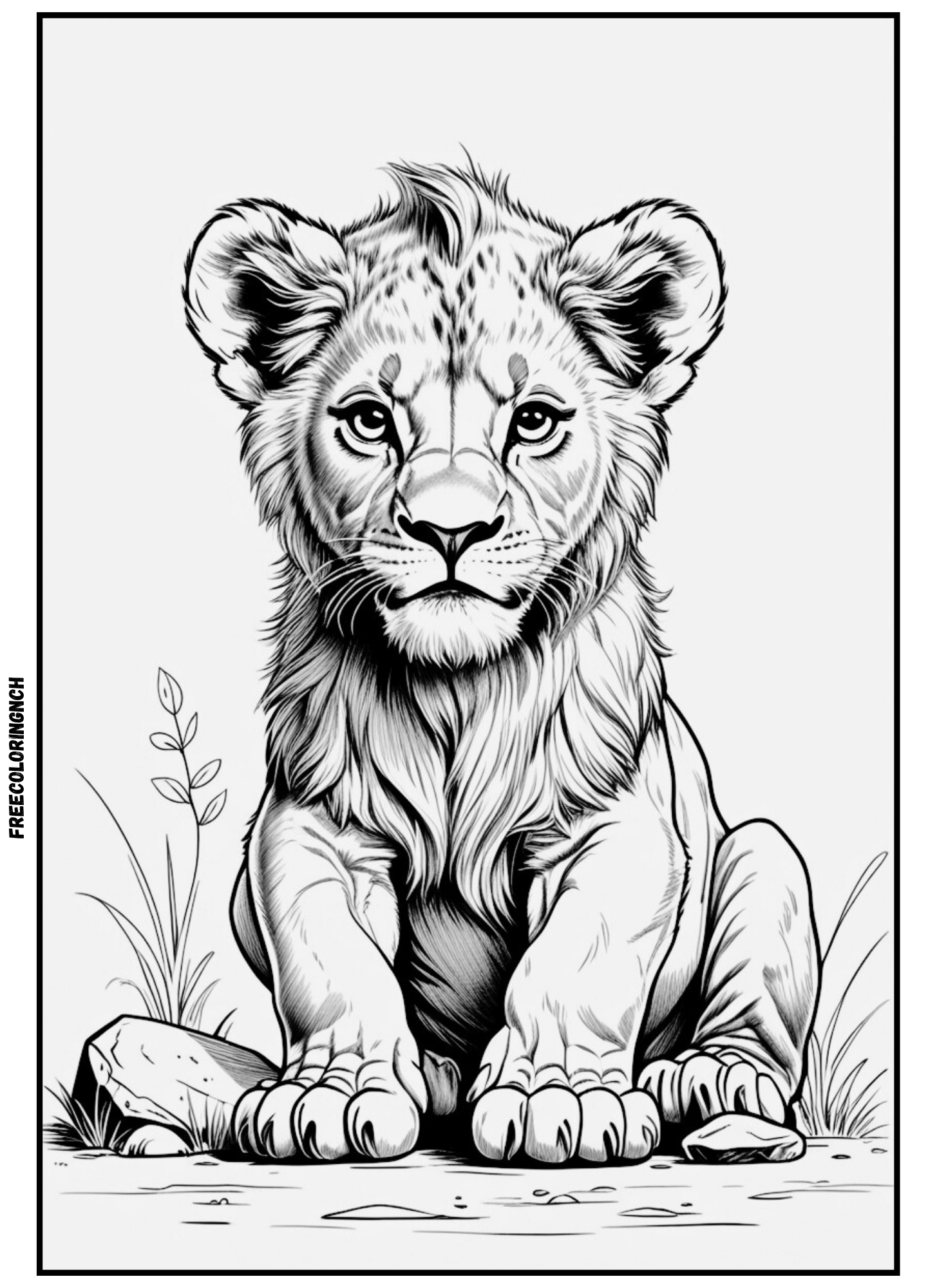 home Free printable realistic zoo coloring pages baby lion with stone