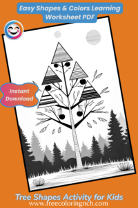 Shapes and Colors Worksheets PDF – Tree Shapes Coloring Page