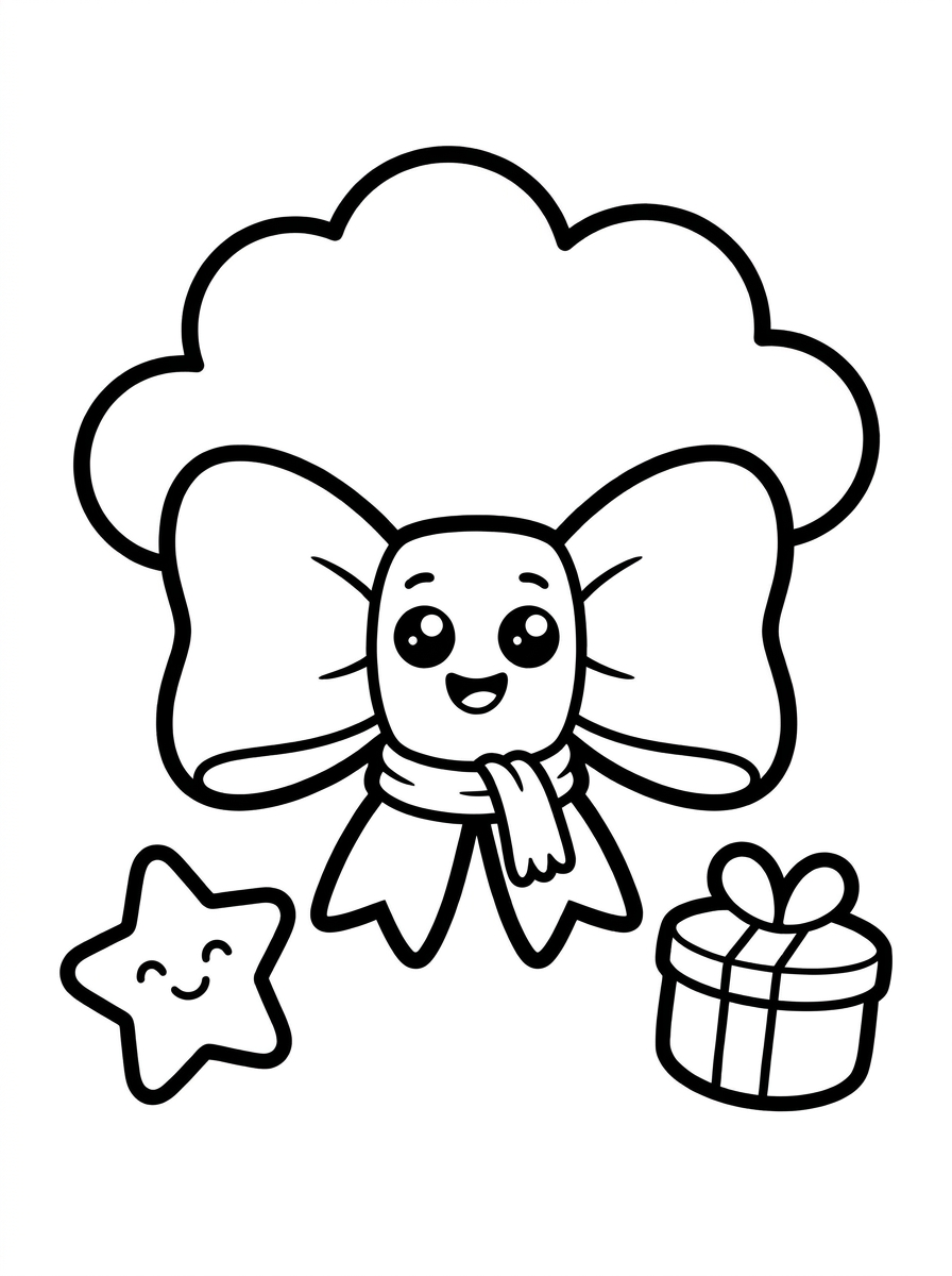 Coloring Page of a Bow: 6 Free Cute Sheets Your Kids Will Love to Color Free printable bow character line art with medium lines and many small shapes, ready for kids to color in