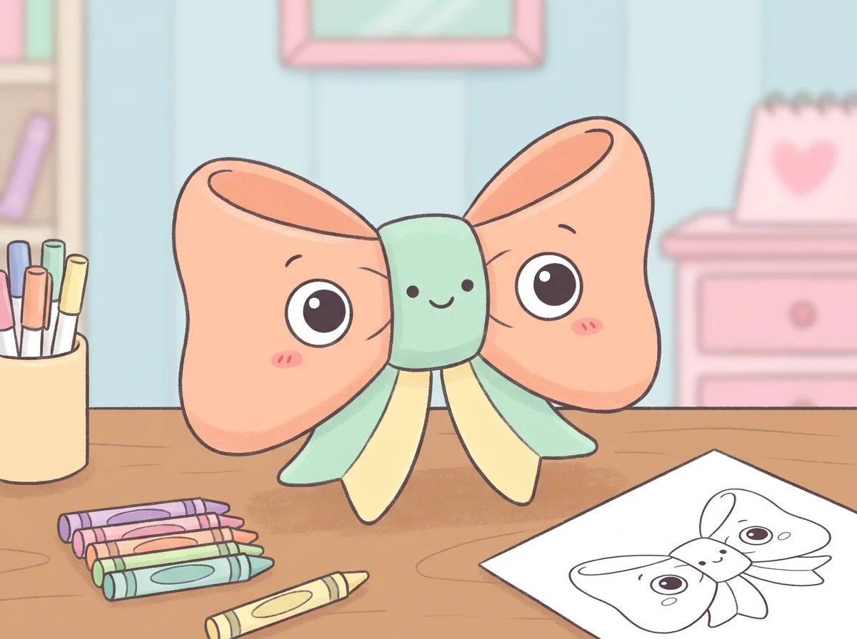 coloring page of a bow: crayons and markers scene