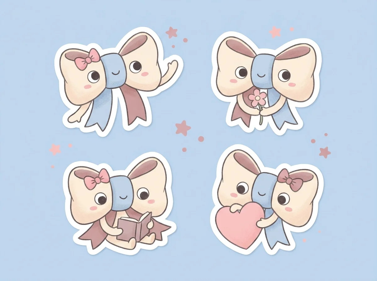 coloring page of a bow: four cute poses