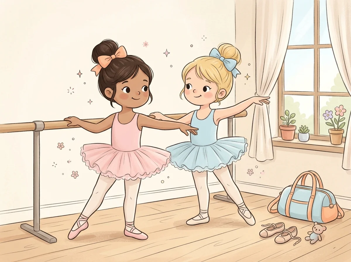 Two girls practicing ballet in a studio, ballet dance coloring pages for kids