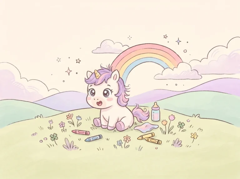baby unicorn coloring pages - cheerful pastel baby unicorn illustration, free printable cover
